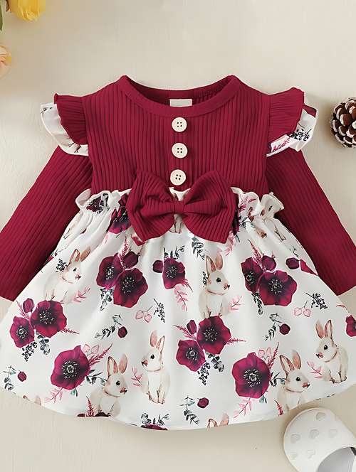 girls floral print lycra frock - 20727541 - Standard Image - 0