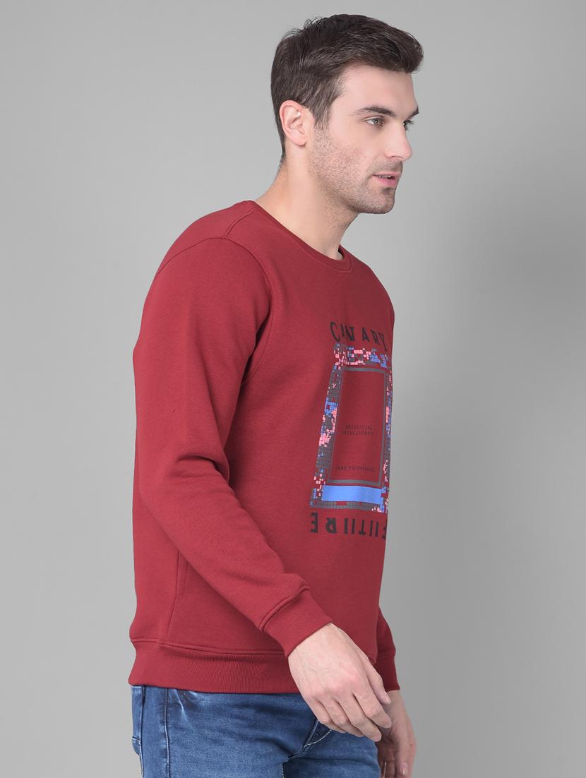 maroon cotton blend chest print sweatshirt - 20727657 - Standard Image - 1