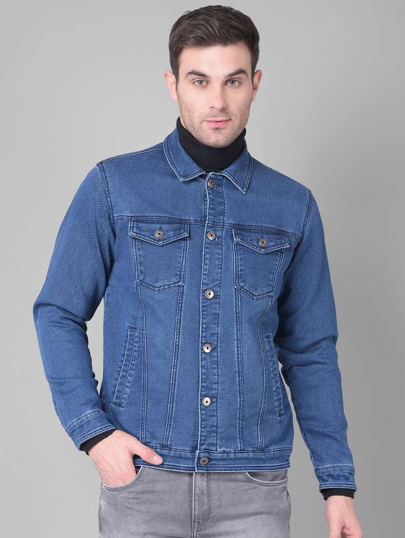 blue solid denim jacket