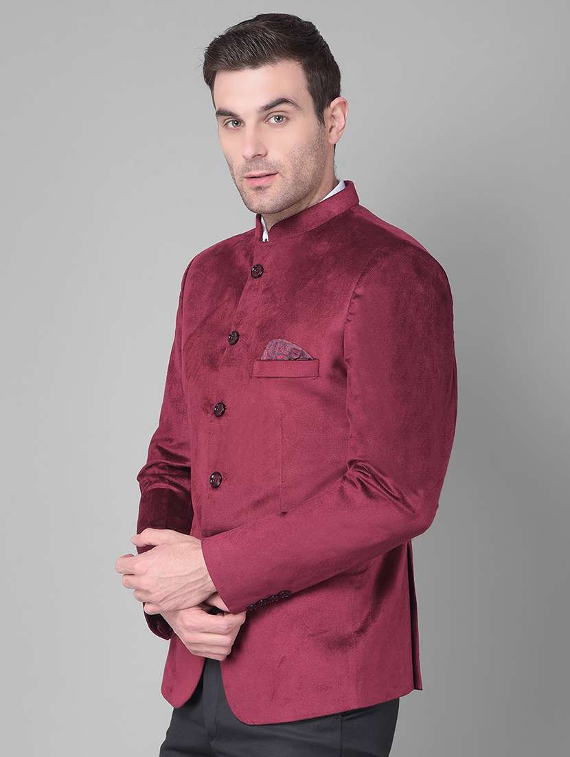 maroon velvet bandhgalas blazer - 20727666 - Standard Image - 1