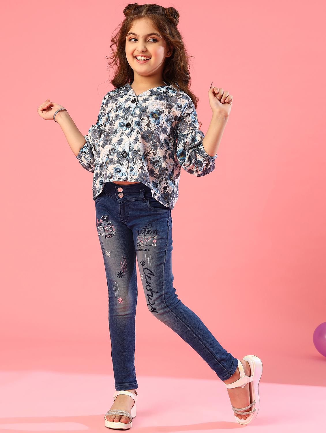 kids grey floral printed schiffli shirt style top - 20727723 - Standard Image - 4