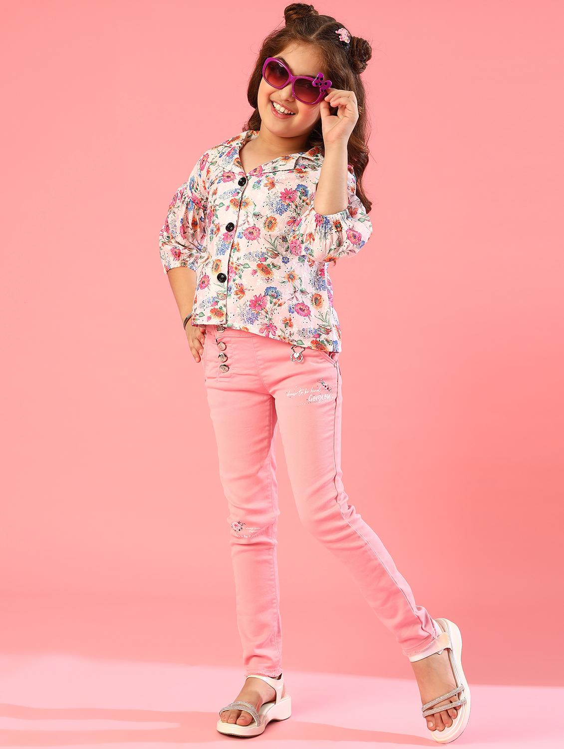 kids multi coloured floral printed schiffli shirt style top - 20727725 - Standard Image - 4