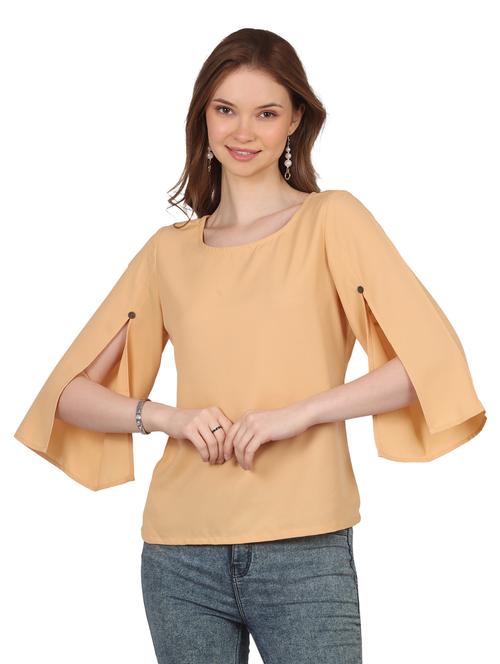 women solid round neck slit sleeves top - 20727798 - Standard Image - 0