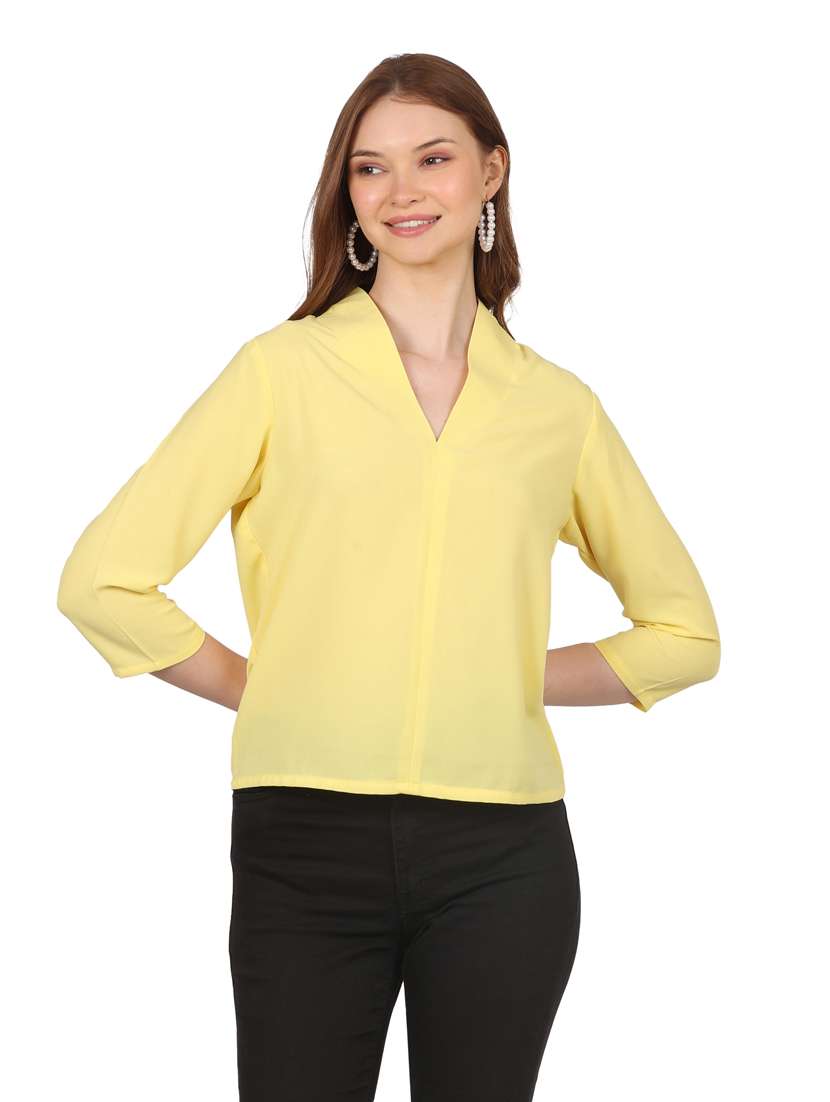 solid lemon sherbet v-neck regular top