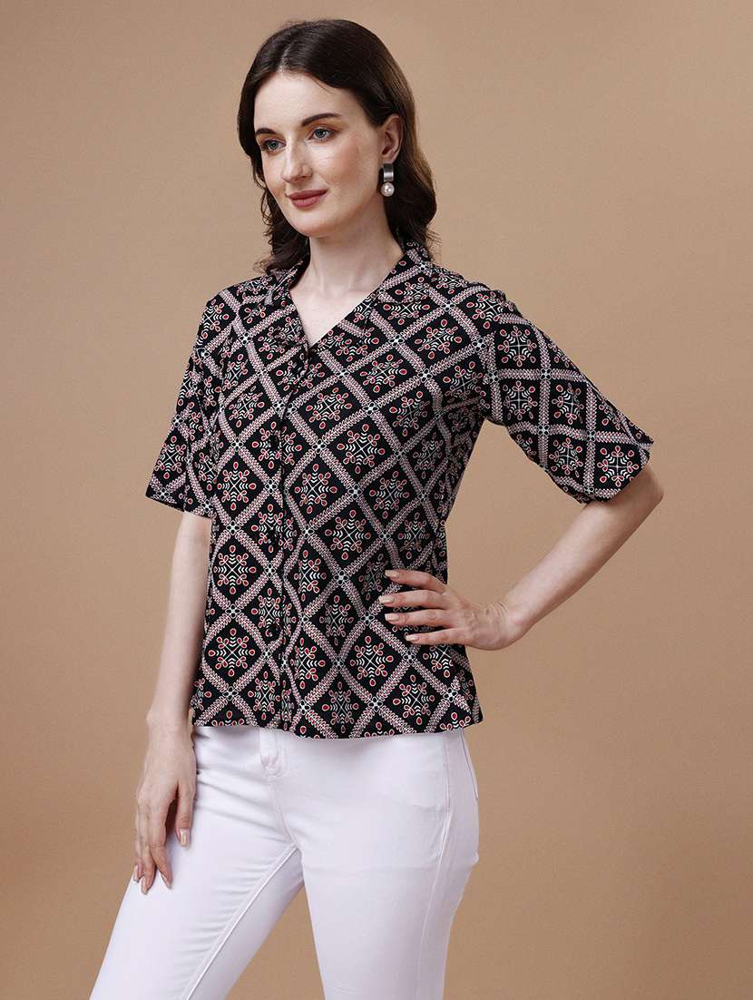 black ethnic printed buttoned shirt - 20727838 -  Standard Image - 1