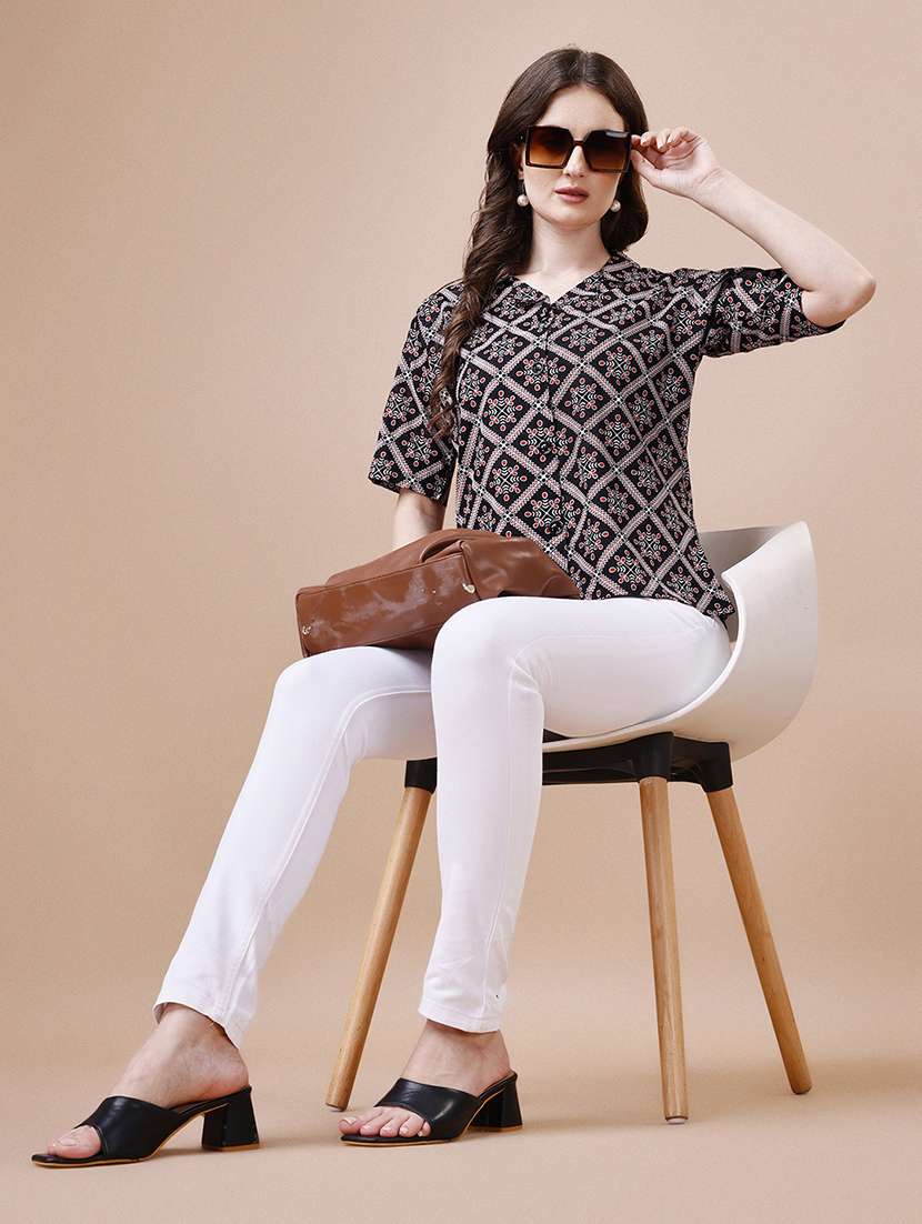 black ethnic printed buttoned shirt - 20727838 -  Standard Image - 4