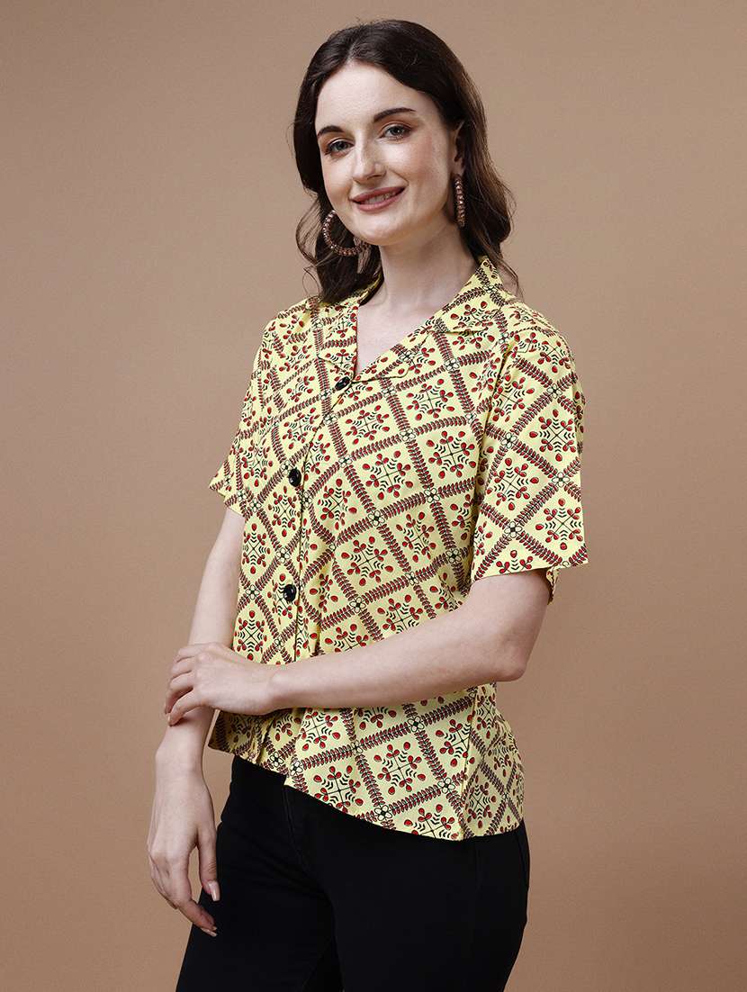 women printed lapel neck regular shirt - 20727841 -  Standard Image - 1