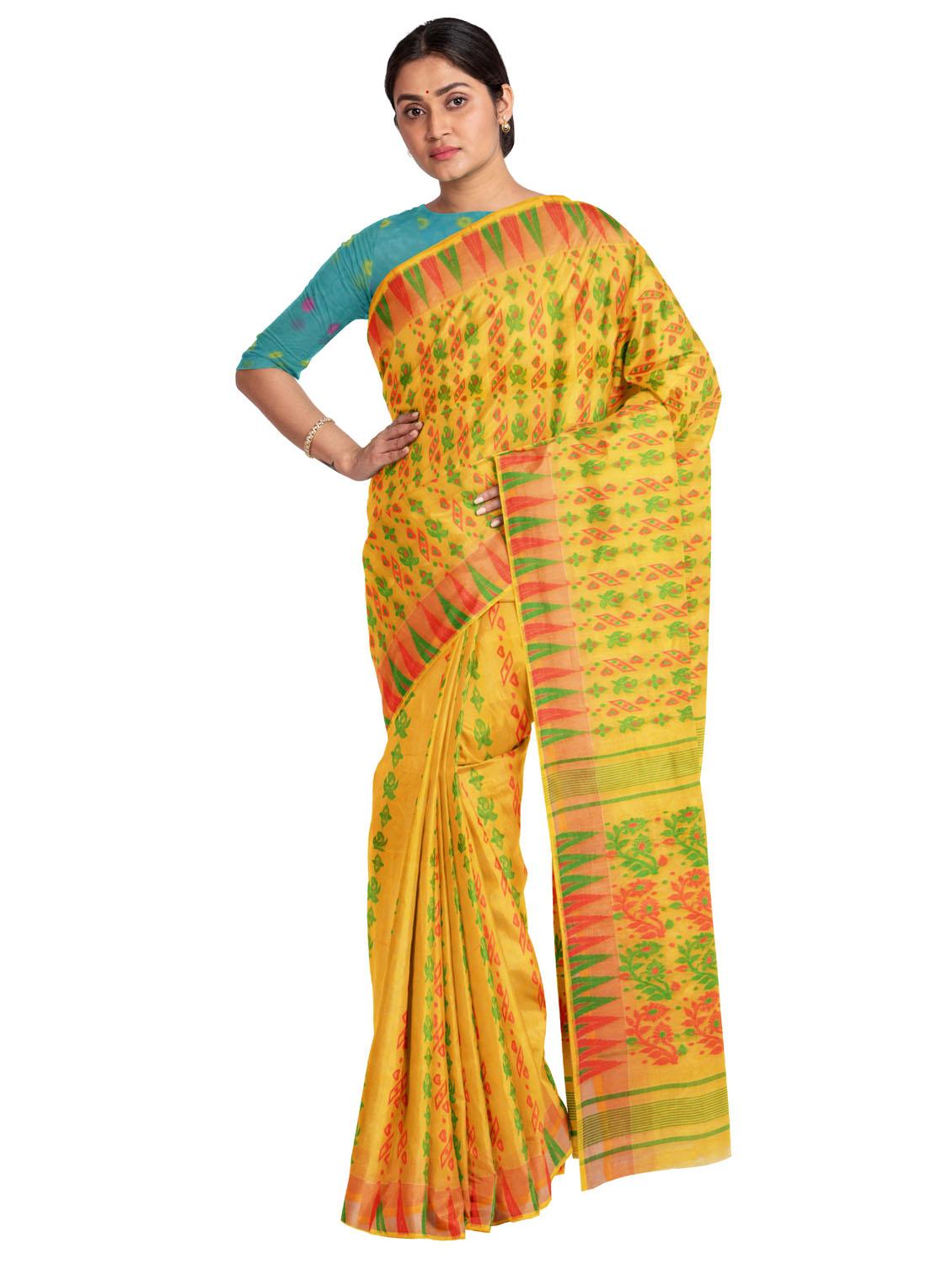 women yellow self design jamdani saree - 20727854 - Zoom Image - 0