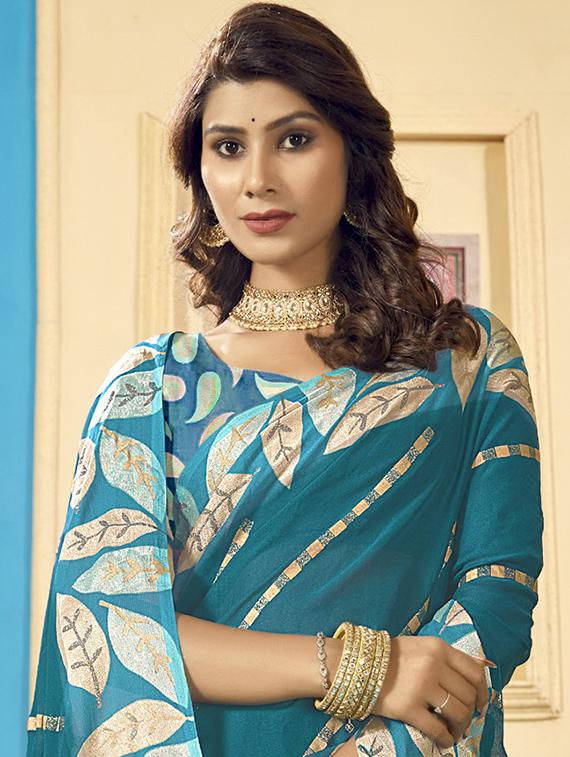 women light blue printed georgette saree with blouse - 20727897 - Standard Image - 1