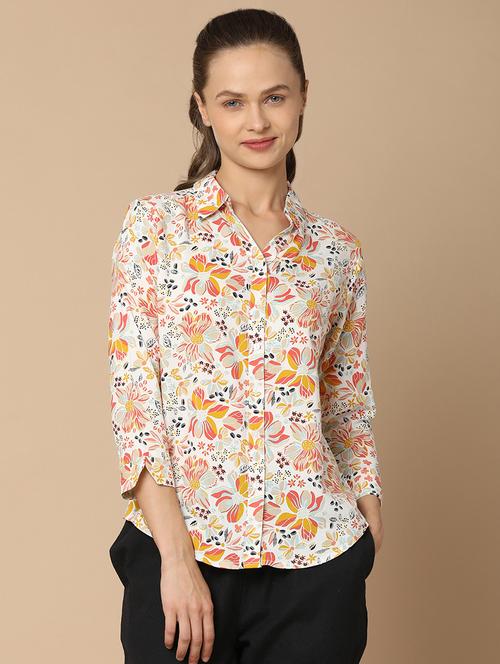white rayon regular shirt - 20728031 - Standard Image - 0