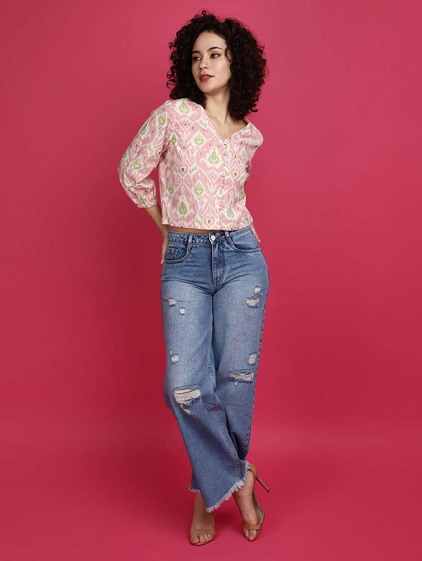 women printed v-neck regular top - 20728044 -  Standard Image - 4