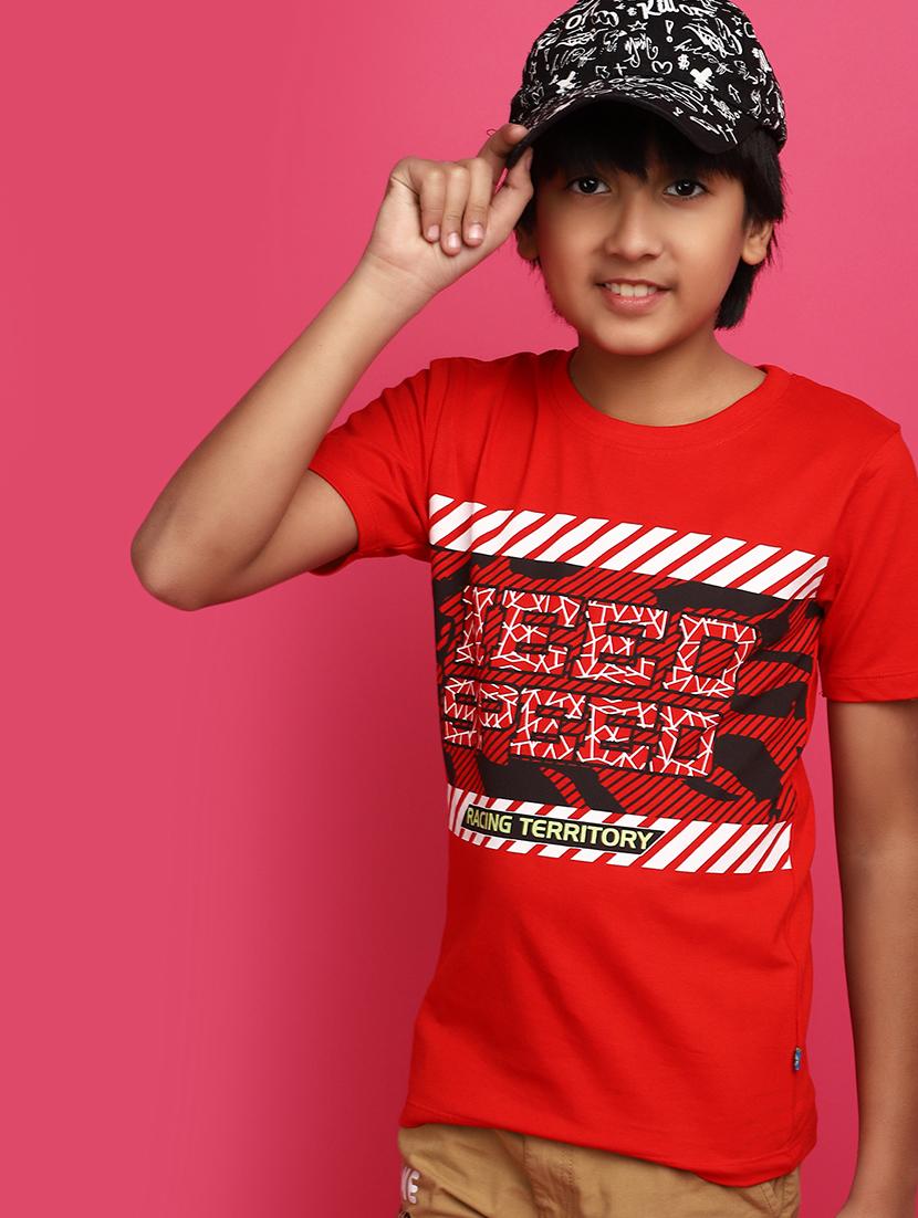 boys red typographic regular t-shirt - 20728068 -  Standard Image - 1