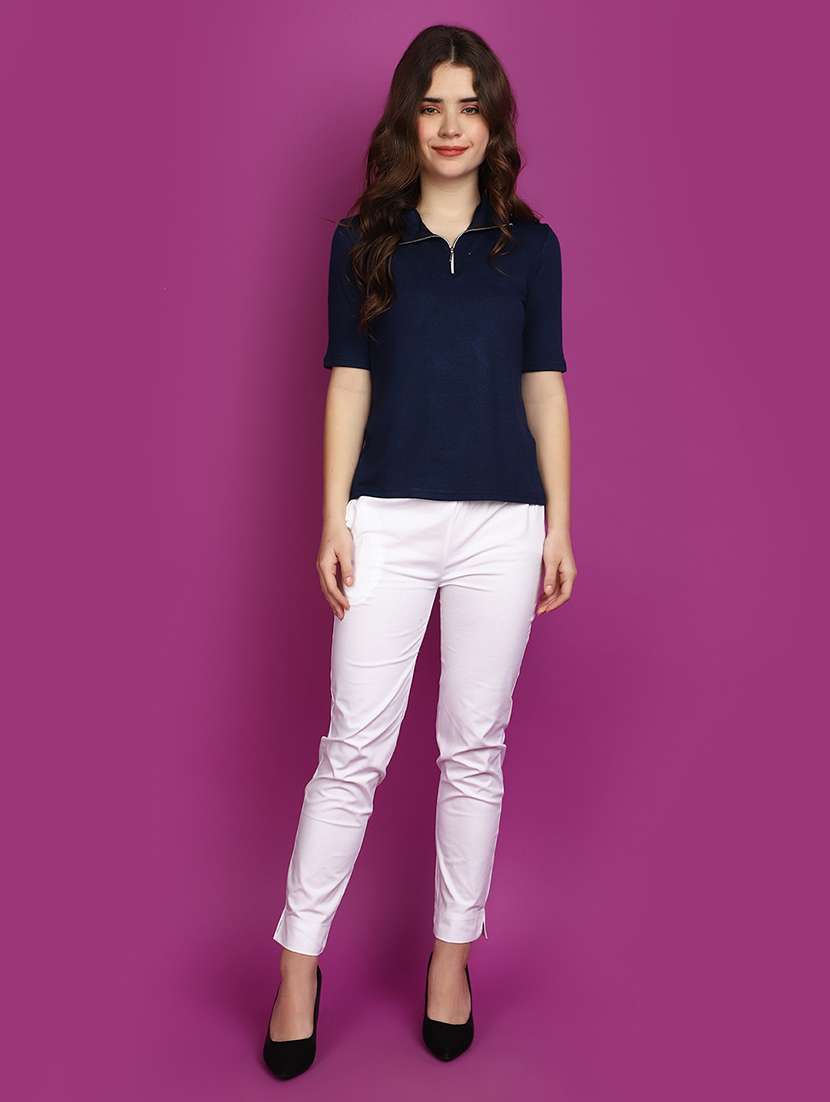 women blue regular fit cotton polo top - 20728211 -  Standard Image - 4