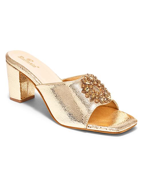 gold pu slip on sandals - 20728285 - Standard Image - 0