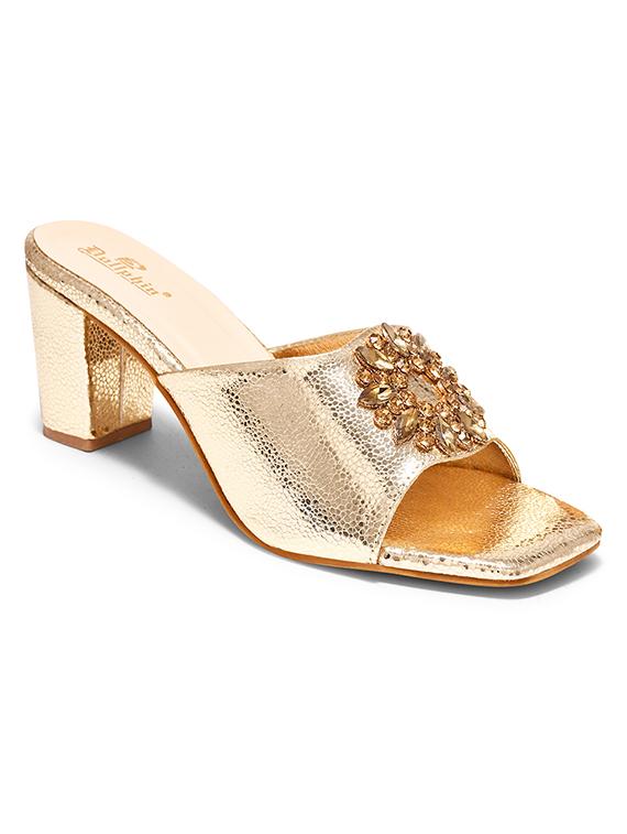 gold pu slip on sandals - 20728285 - Zoom Image - 0