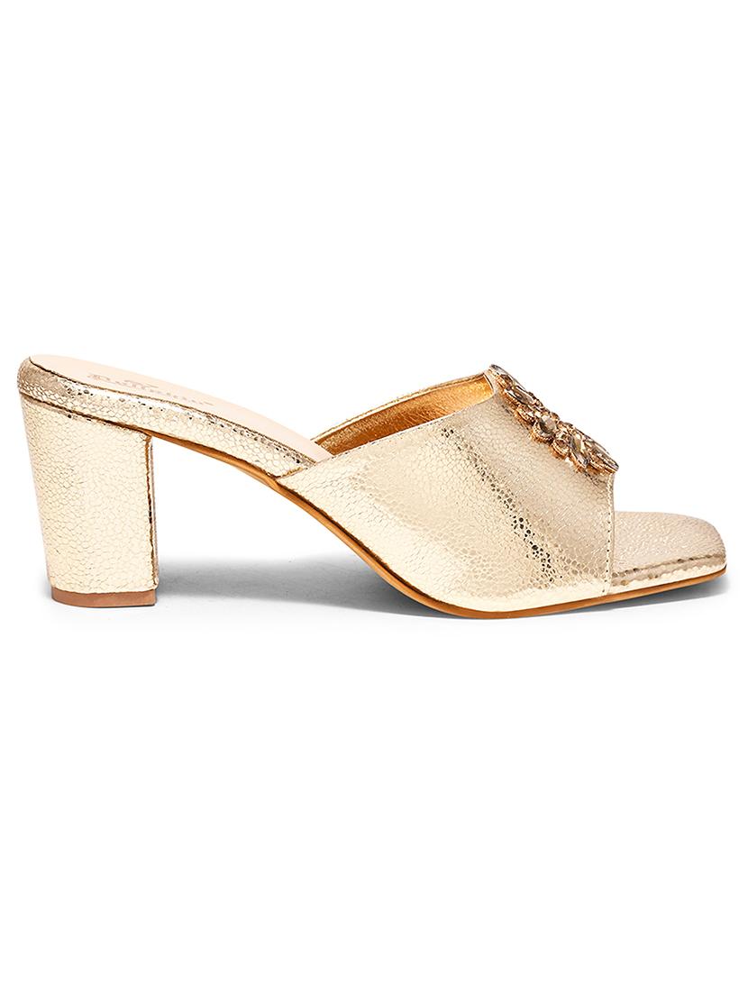 gold pu slip on sandals - 20728285 -  Standard Image - 1