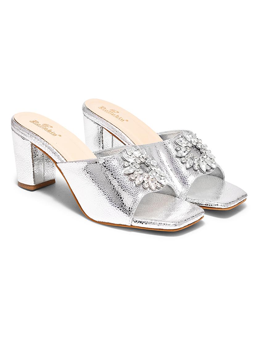 silver pu slip on sandals - 20728287 -  Standard Image - 1