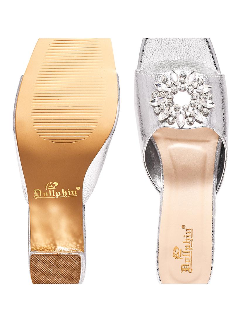 silver pu slip on sandals - 20728287 - Standard Image - 4