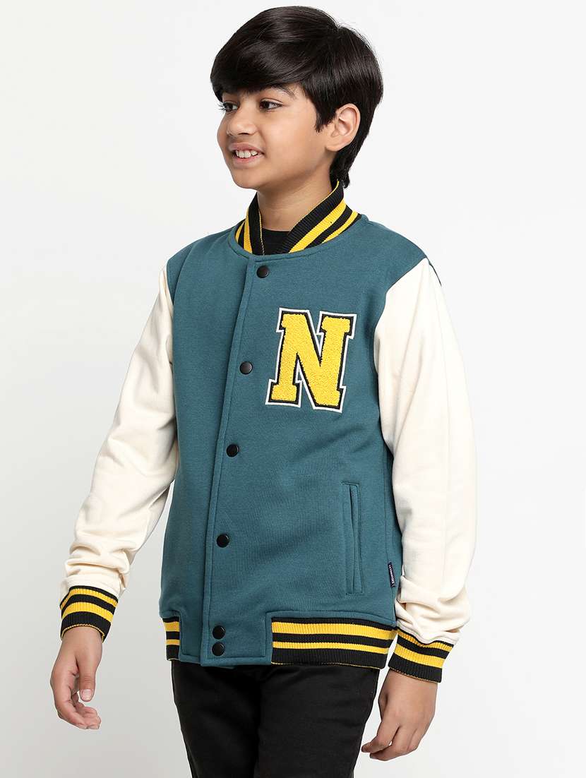 boy color block long sleeves varsity jacket - 20728450 -  Standard Image - 1