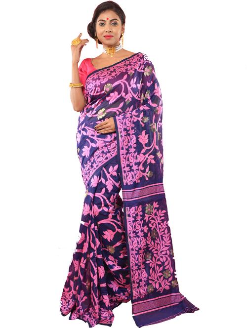 women blue self design jamdani saree - 20728469 - Standard Image - 0