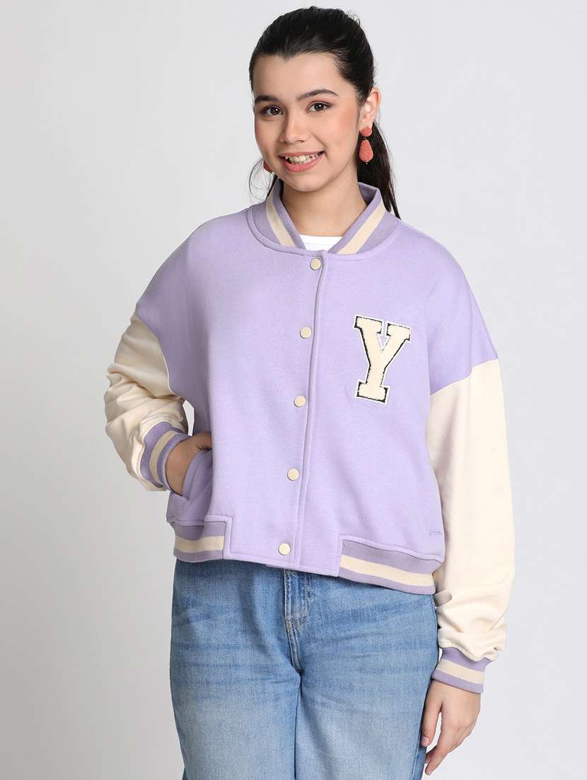 girls color block long sleeve jacket