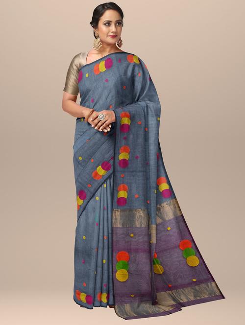 women grey self design handloom saree with blouse - 20728493 - Standard Image - 0
