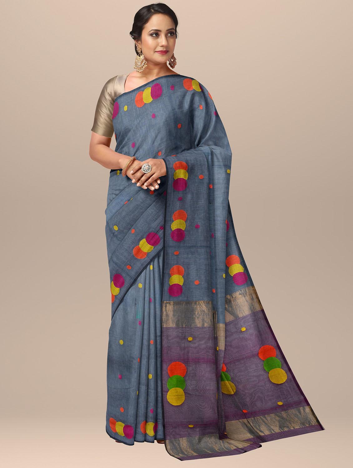 women grey self design handloom saree with blouse - 20728493 - Zoom Image - 0