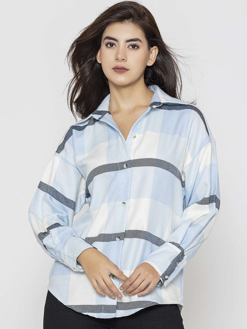 women collared checkered oversized shacket