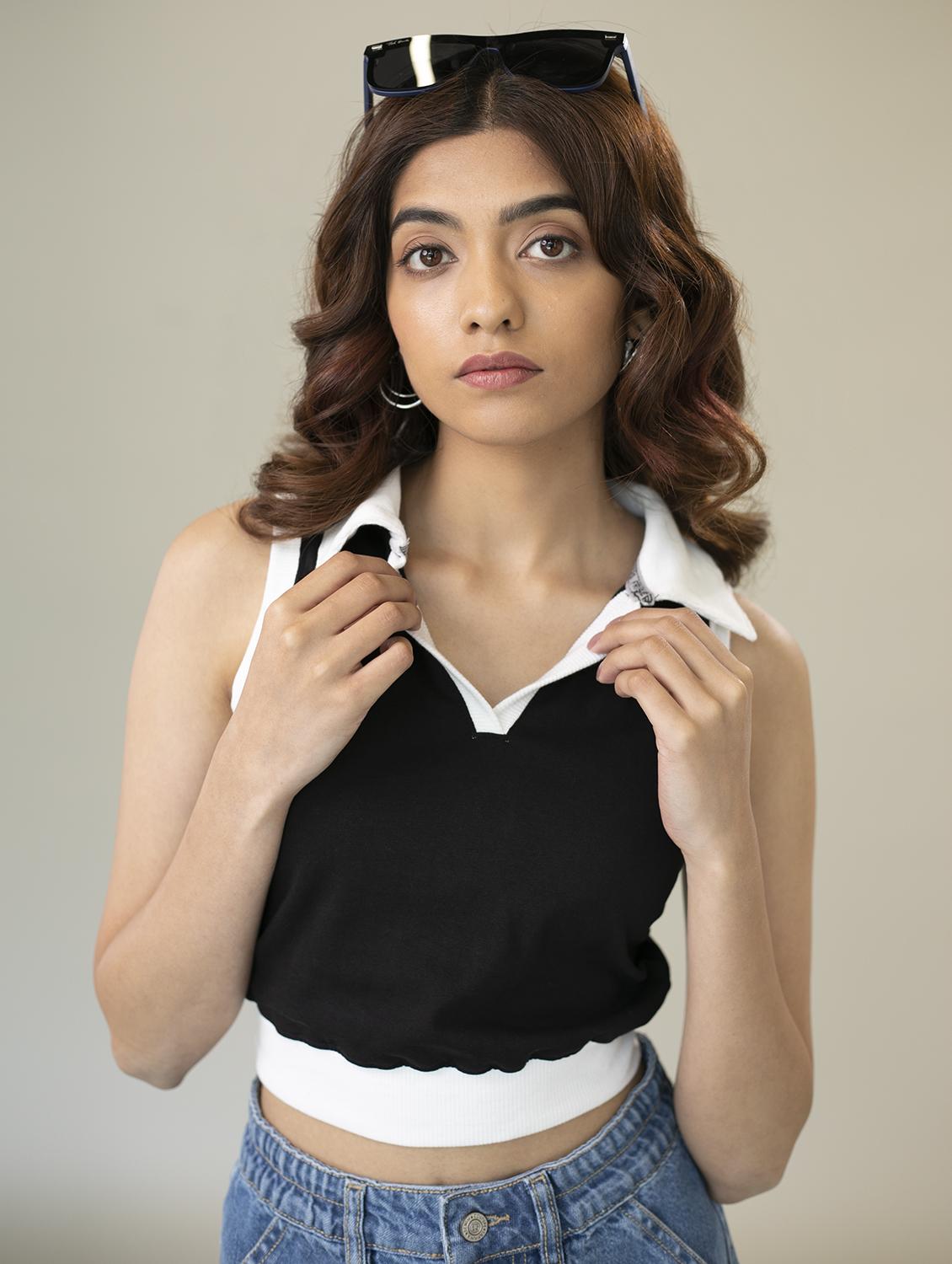 women black polo neck crop top - 20728512 - Standard Image - 4