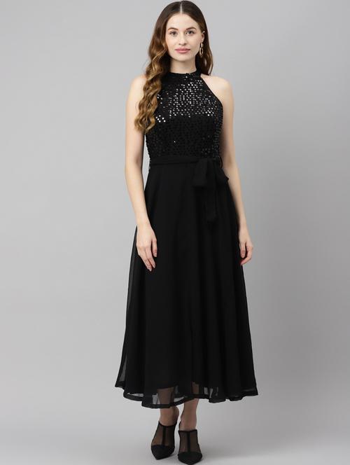 women black solid with work fit & flare dress - 20728549 -  Standard Image - 0