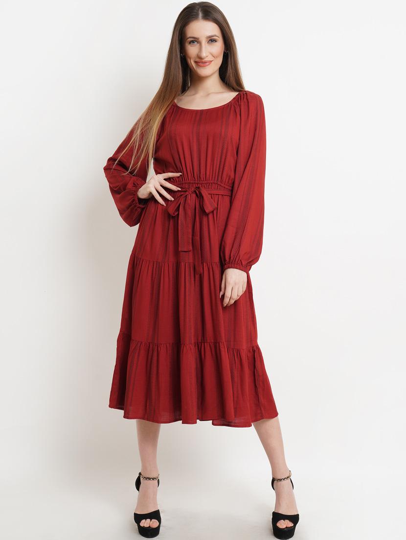 women printed round neck tiered dress - 20728550 -  Zoom Image - 0