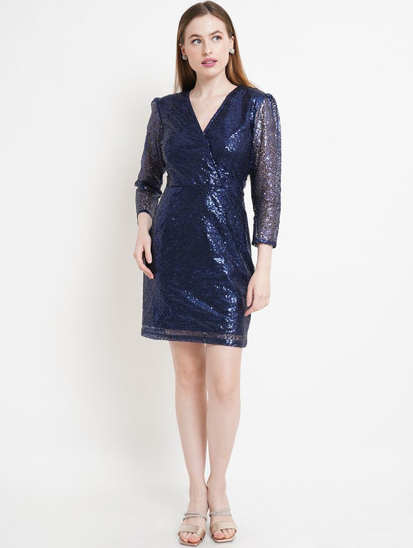 women sequined overlapneck shift dress - 20728559 - Zoom Image - 0