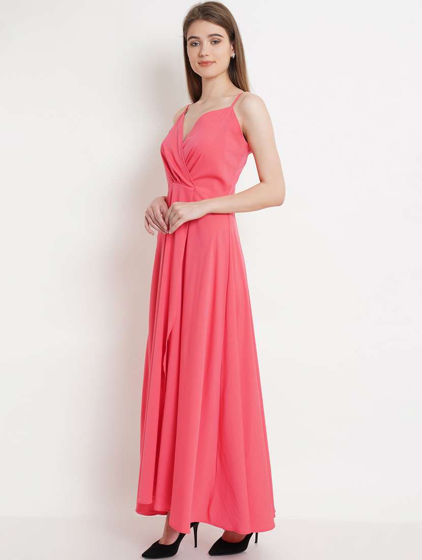 women solid sleeveless high slit dress - 20728563 -  Standard Image - 1
