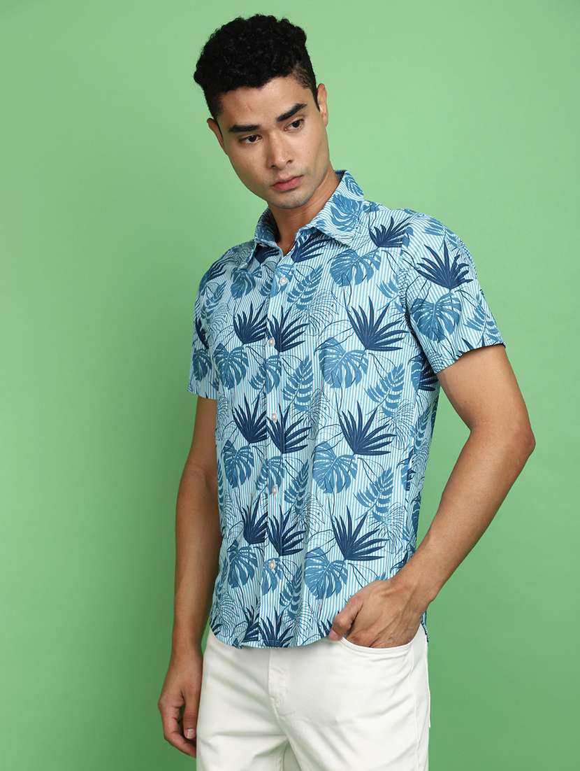 men light blue regular fit tropical print casual shirt - 20729077 -  Standard Image - 1