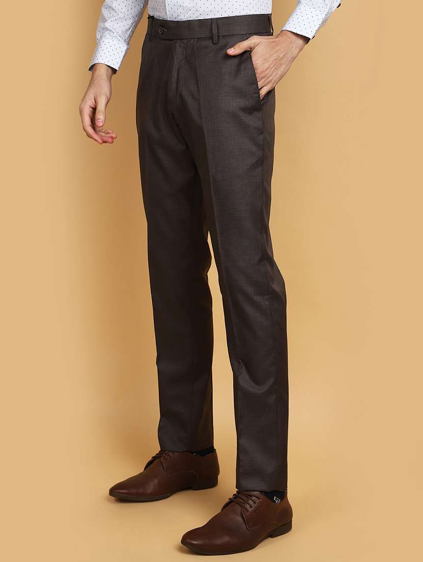 men mid rise solid cotton pleated formal trouser - 20729095 -  Standard Image - 1