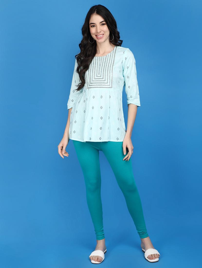 green printed sequins detailed kurti - 20729119 - Standard Image - 4