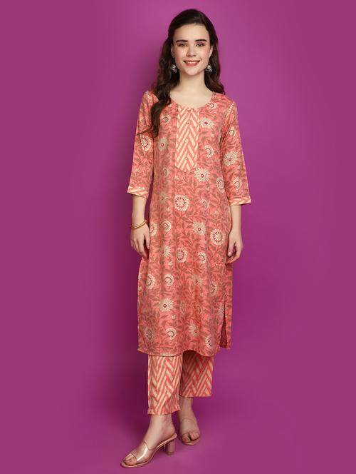 women floral round neck kurta pant set - 20729249 -  Standard Image - 0