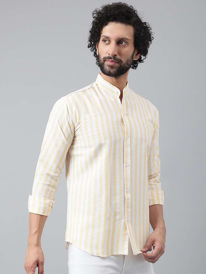 men yellow & white striped casual shirt - 20729718 - Standard Image - 1