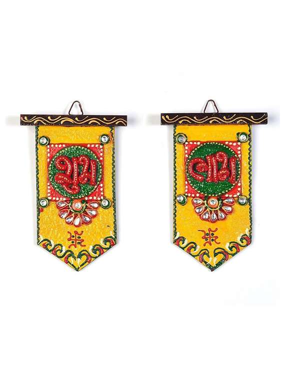 wooden crafted unique shubh labh door hangings 