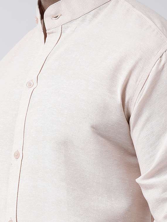 men beige mandarin collar casual shirt - 20730384 - Standard Image - 4