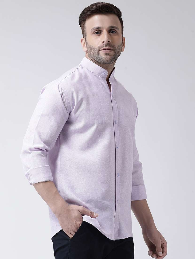men lavender mandarin collar casual shirt - 20730400 -  Standard Image - 1