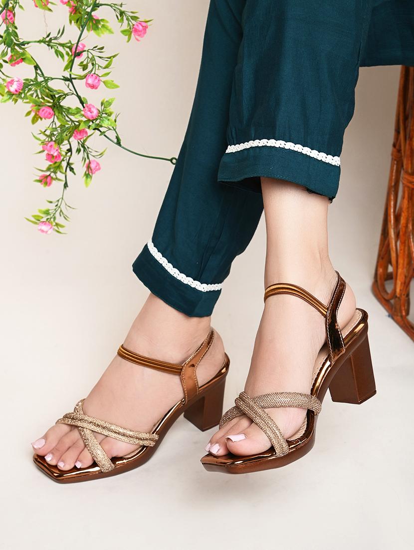 copper leatherette ankle strap sandals - 20730427 -  Standard Image - 1