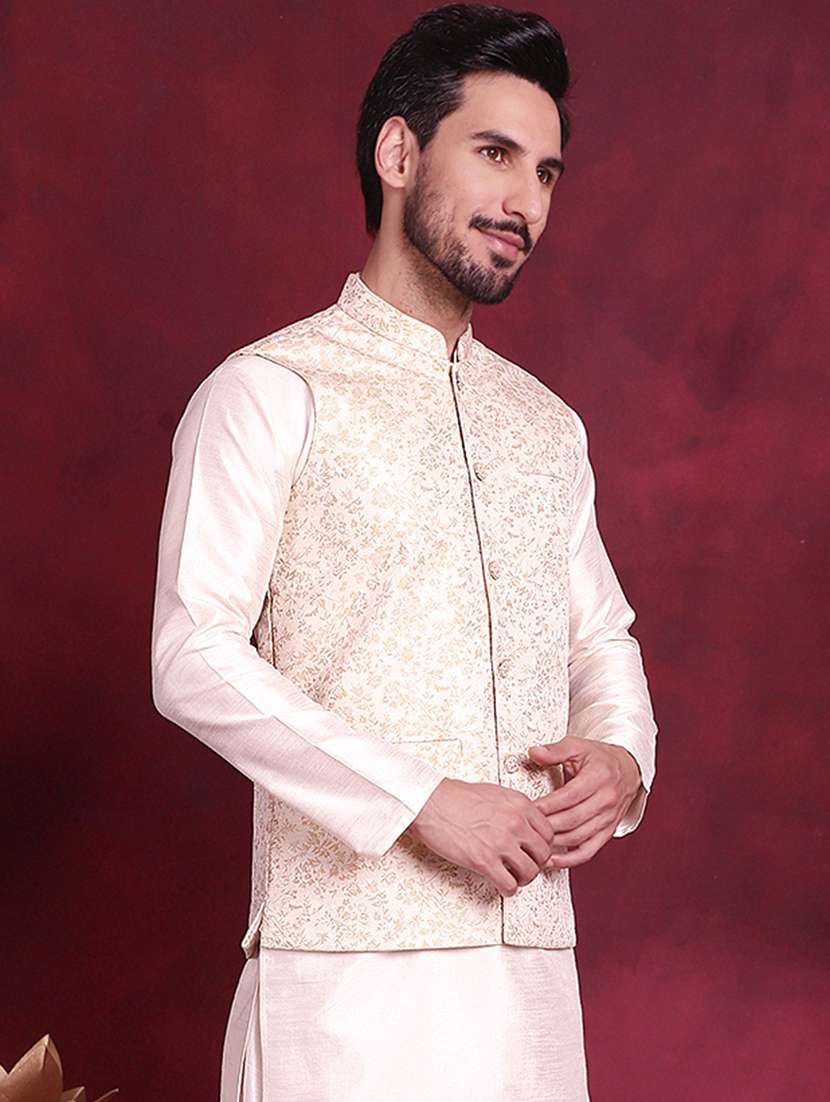 men self design silk blend nehru jacket - 20730534 -  Standard Image - 1