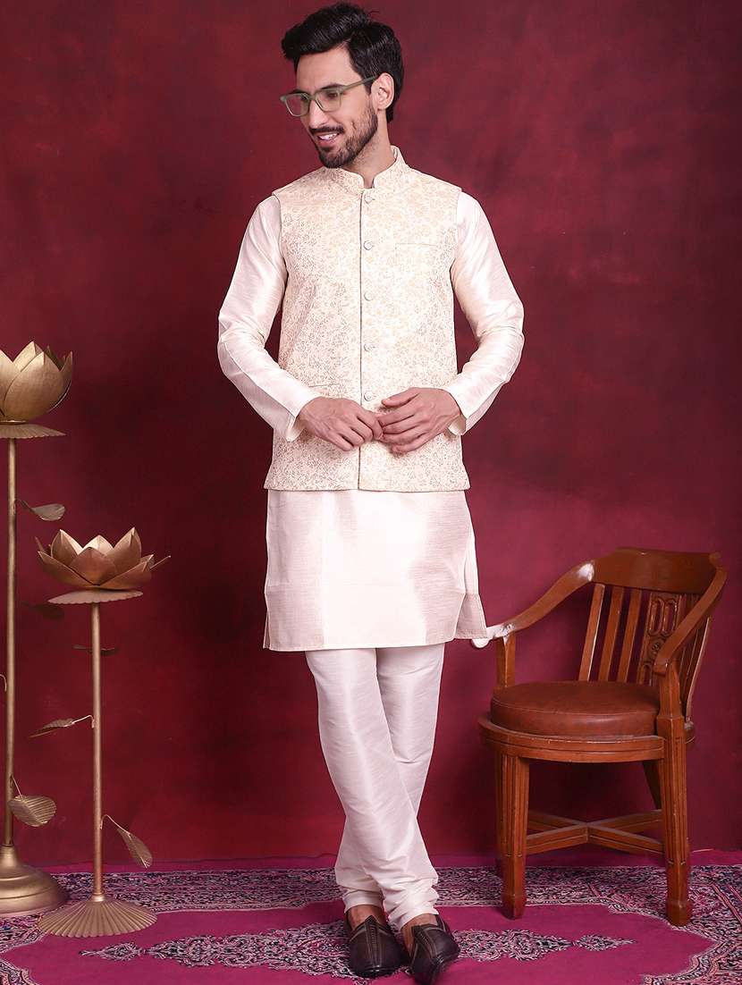 men self design silk blend nehru jacket - 20730534 -  Standard Image - 4