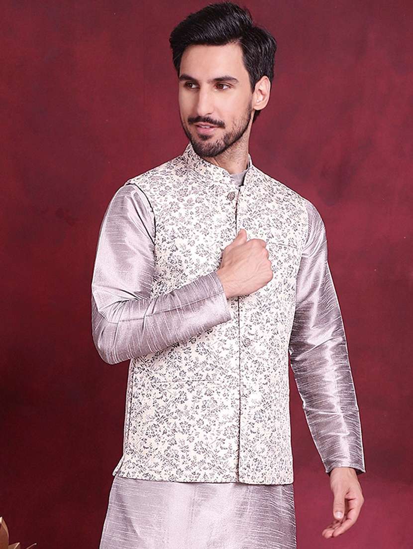 men self design silk blend nehru jacket - 20730535 -  Standard Image - 1