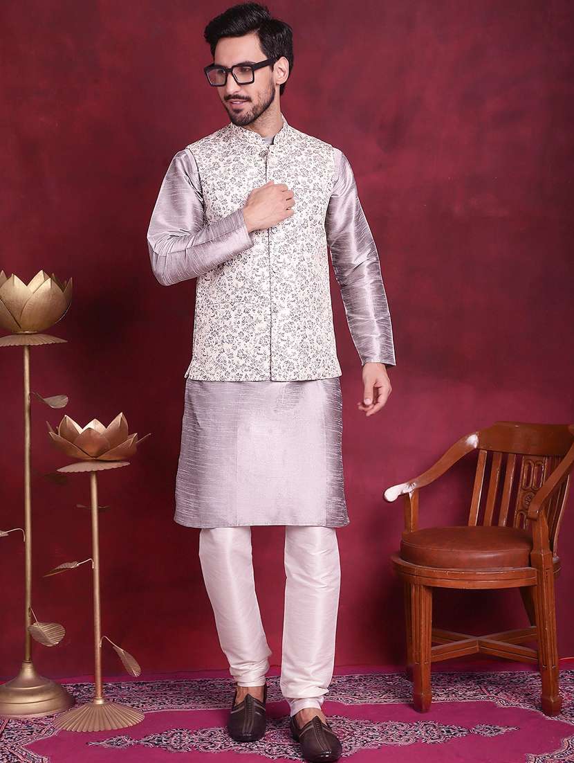 men self design silk blend nehru jacket - 20730535 -  Standard Image - 4