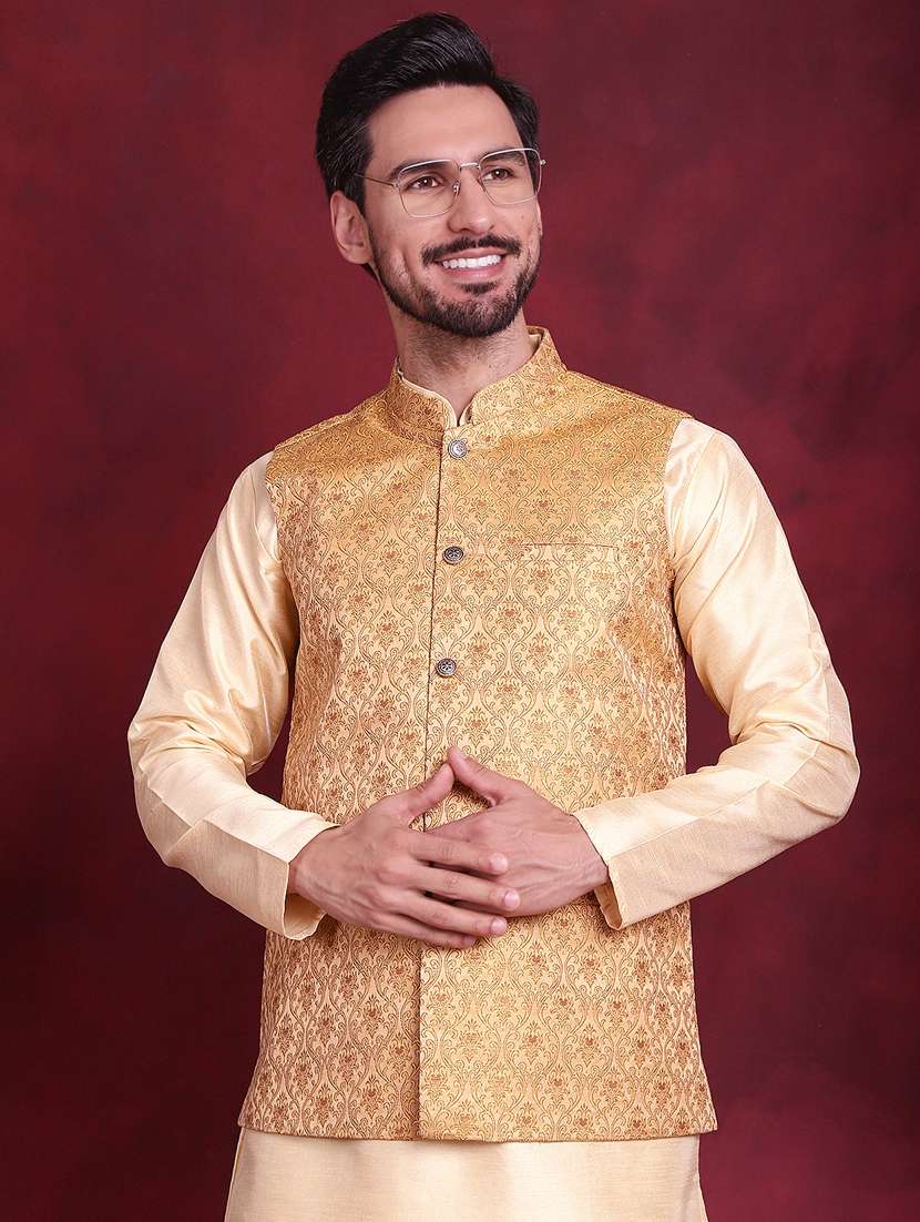 men self design silk blend nehru jacket