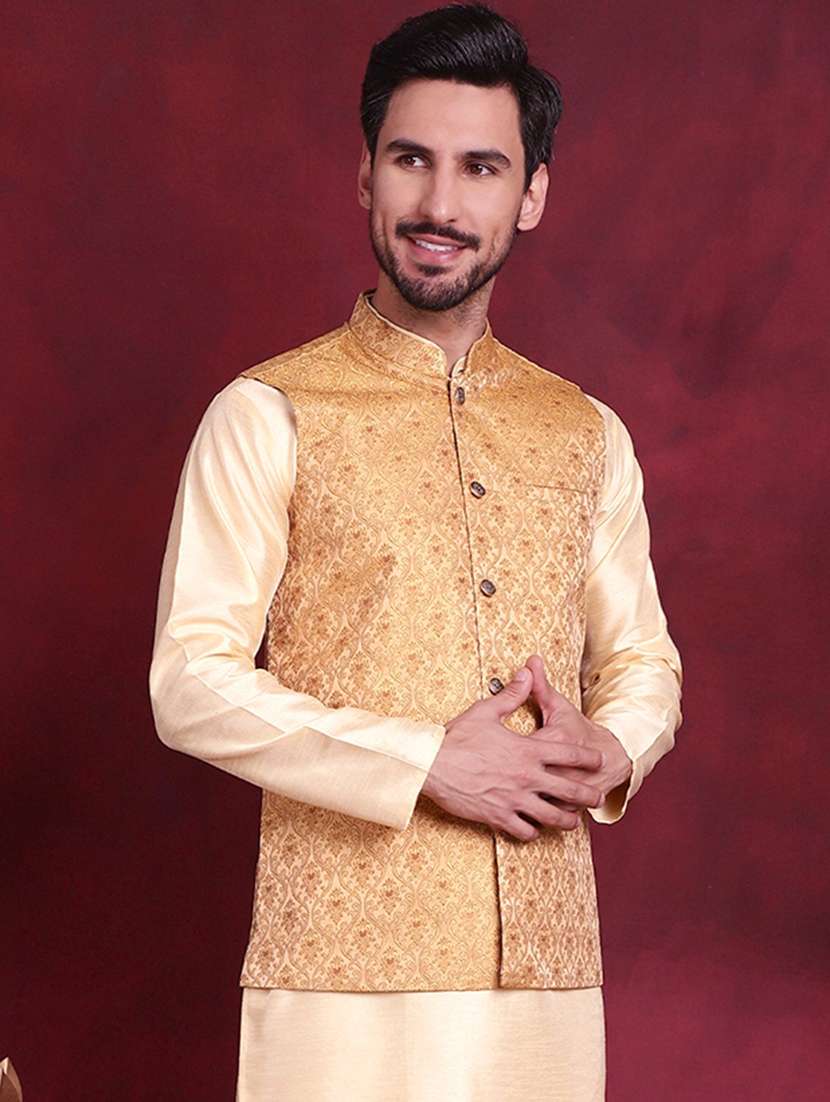 men self design silk blend nehru jacket - 20730543 -  Standard Image - 1