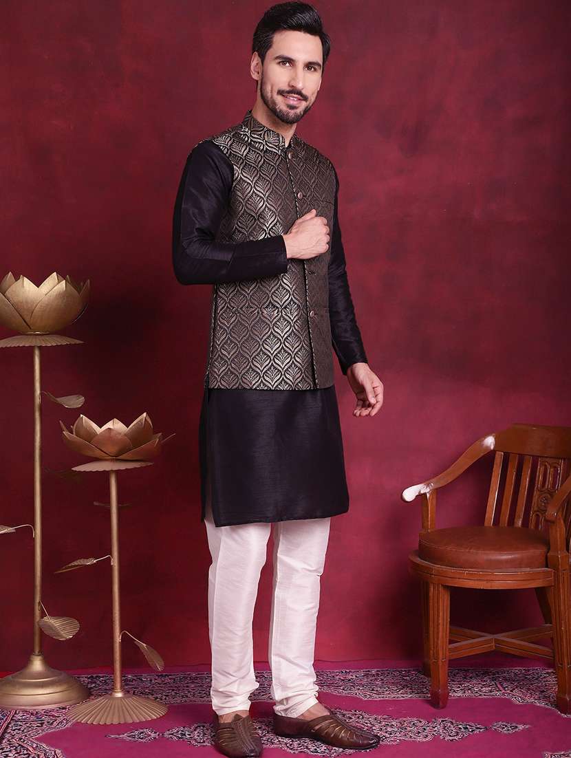 men silk kurta pyjama with jacket ethnic wear set - 20730550 - Standard Image - 1
