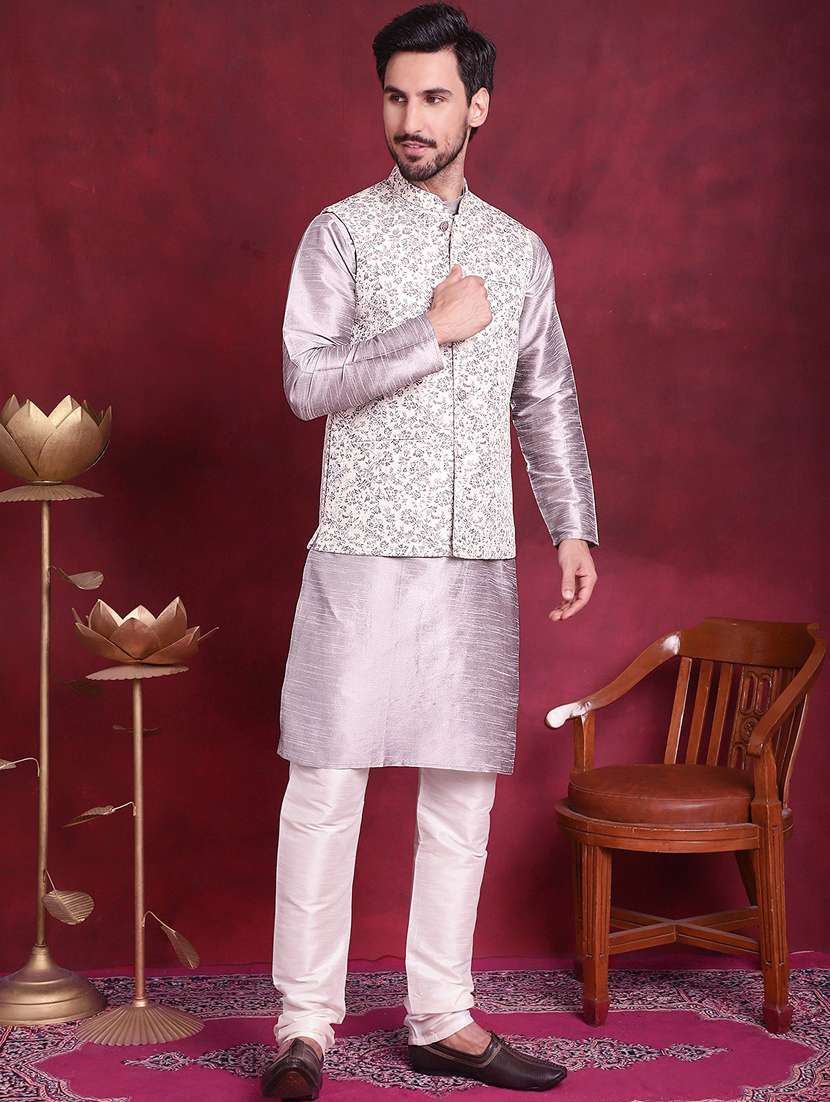 men silk kurta pyjama with jacket ethnic wear set - 20730557 -  Standard Image - 1